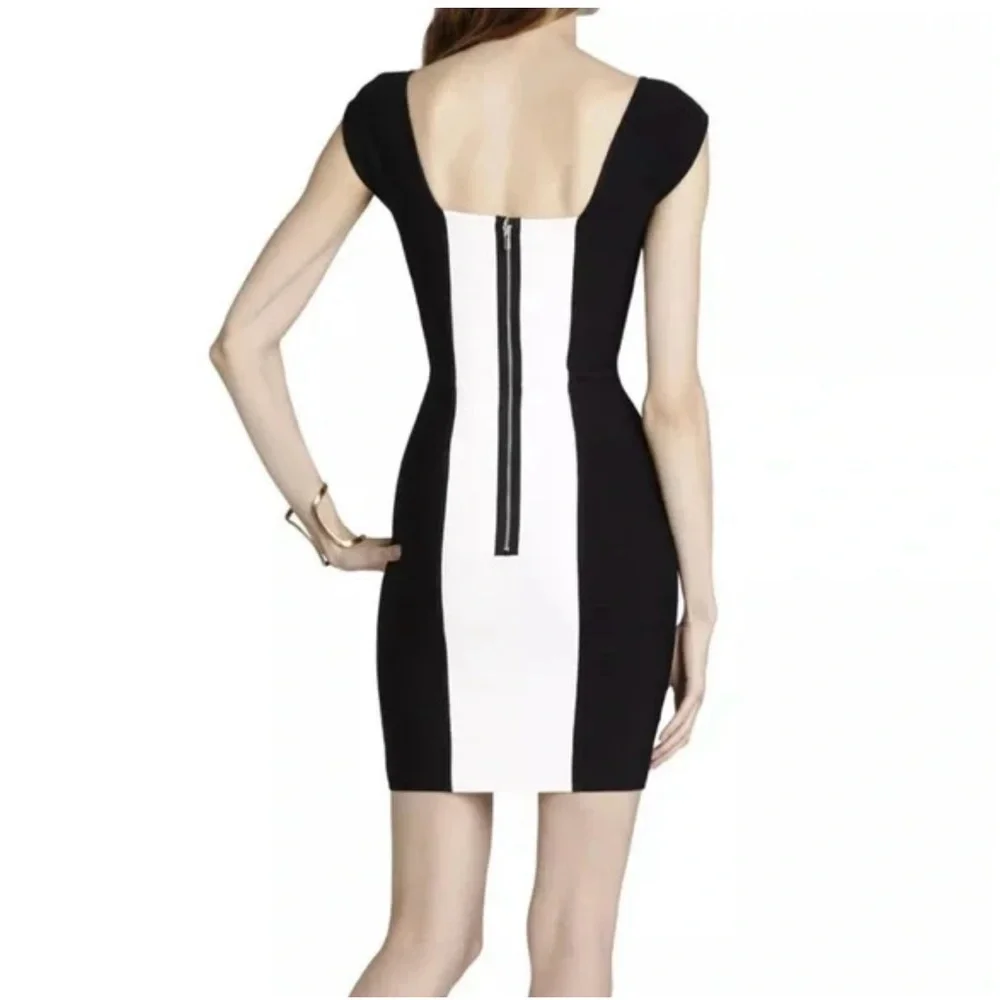BCBGMAXAZRIA "Tamira" Bodycon Dress. Size S. Black & White Zip Up Back. - Picture 2 of 6
